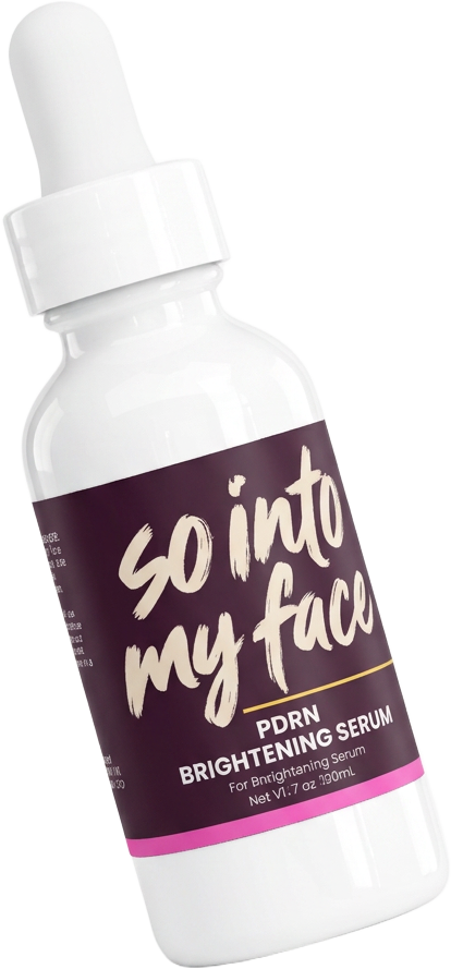 So Into Me PDRN Brightening Serum dropper bottle, label reads so into my face